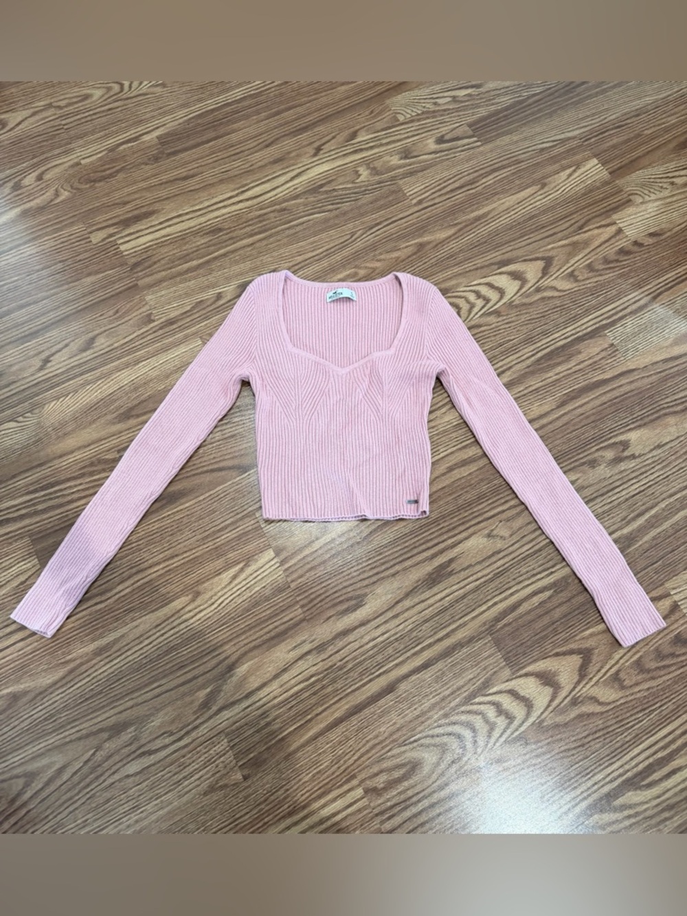 Hollister Pink Ribbed Knit Square Neck Sweater Crop Top